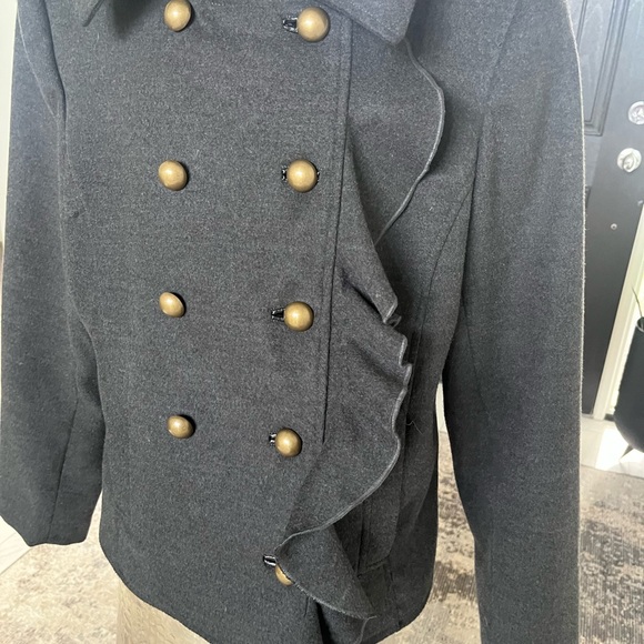 dkny dark grey flannel updated pea jacket coat size medium classy and mod🖤🩶 - Picture 9 of 17